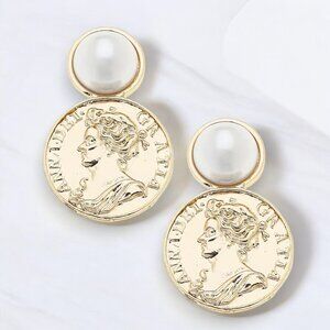 Gold Coin & Pearl Baroque Statement Earrings | NWT/Sealed